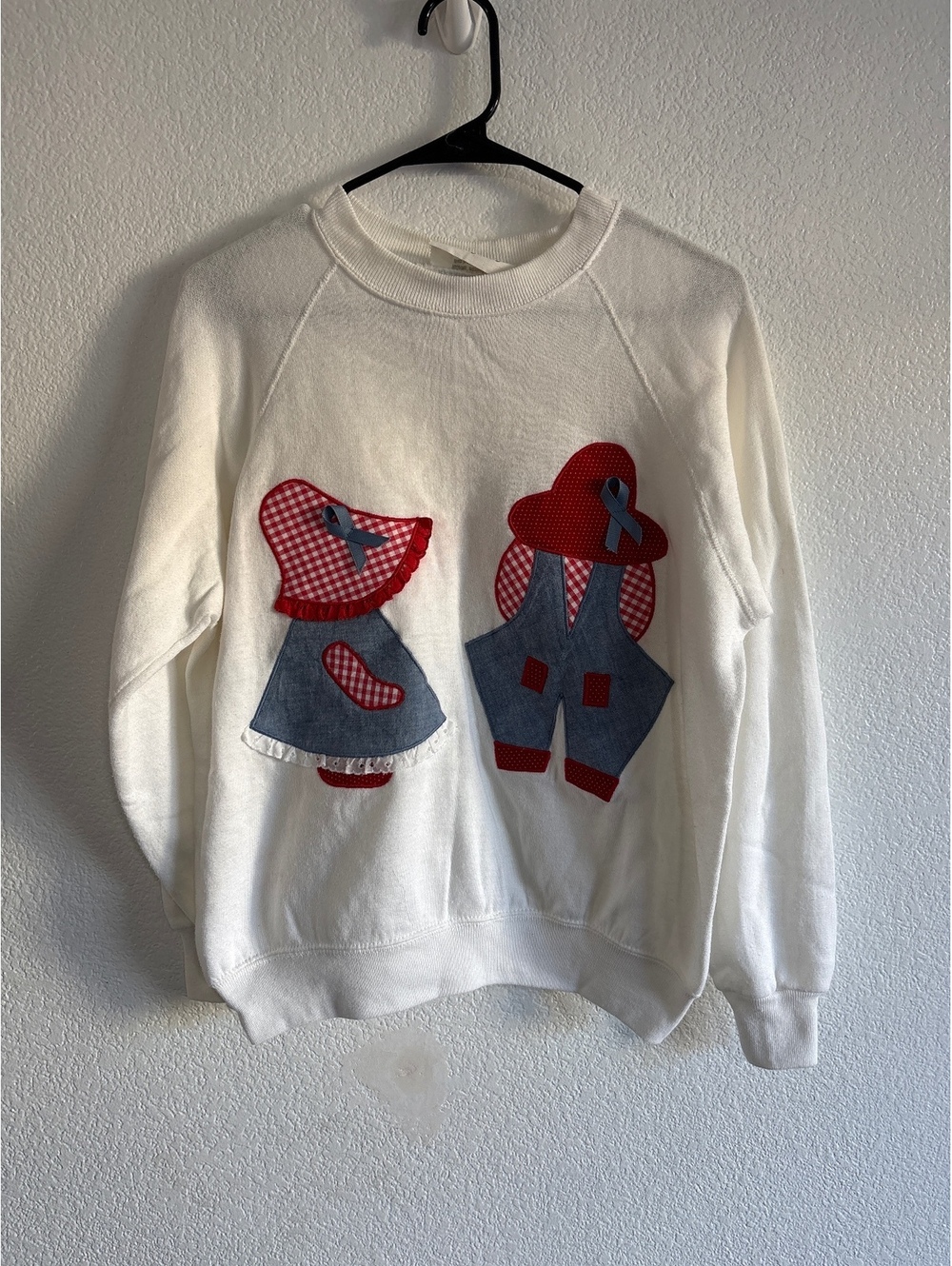 Grayson's White Sweatshirt with Red and Blue Appliqué Sunbonnet Sue Design, Size